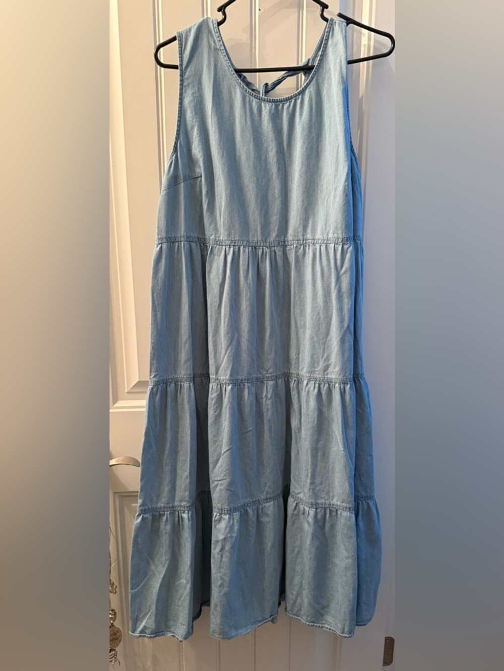 new directions Light Blue Denim Tiered Midi Dress XL cotton beach, Coastal